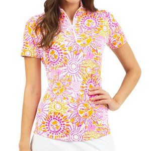IBKUL Golf Short Sleeve Zip Mock Neck Top Pink Orange Size XS